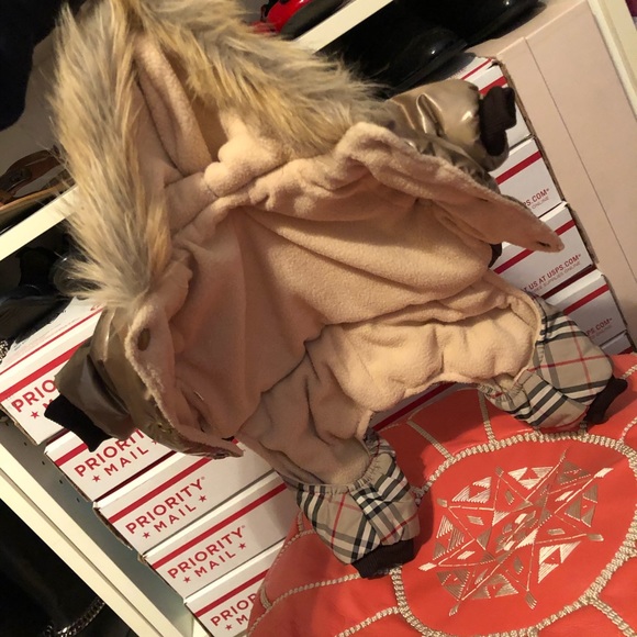 Designer Pooch Plaid Dog Coat w Faux Fur - Picture 5 of 14